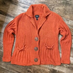 Pure Handknit Womens Chunky Ribbed Knit Button Cardigan Sweater, Orange, L/XL
